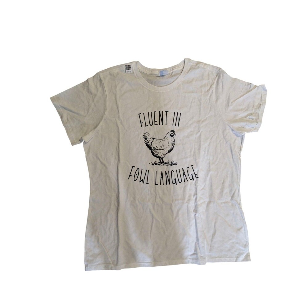 Funny Fluent in Fowl Language Tee, Chicken Lovers Gift, Novelty Bird Shirt, XL